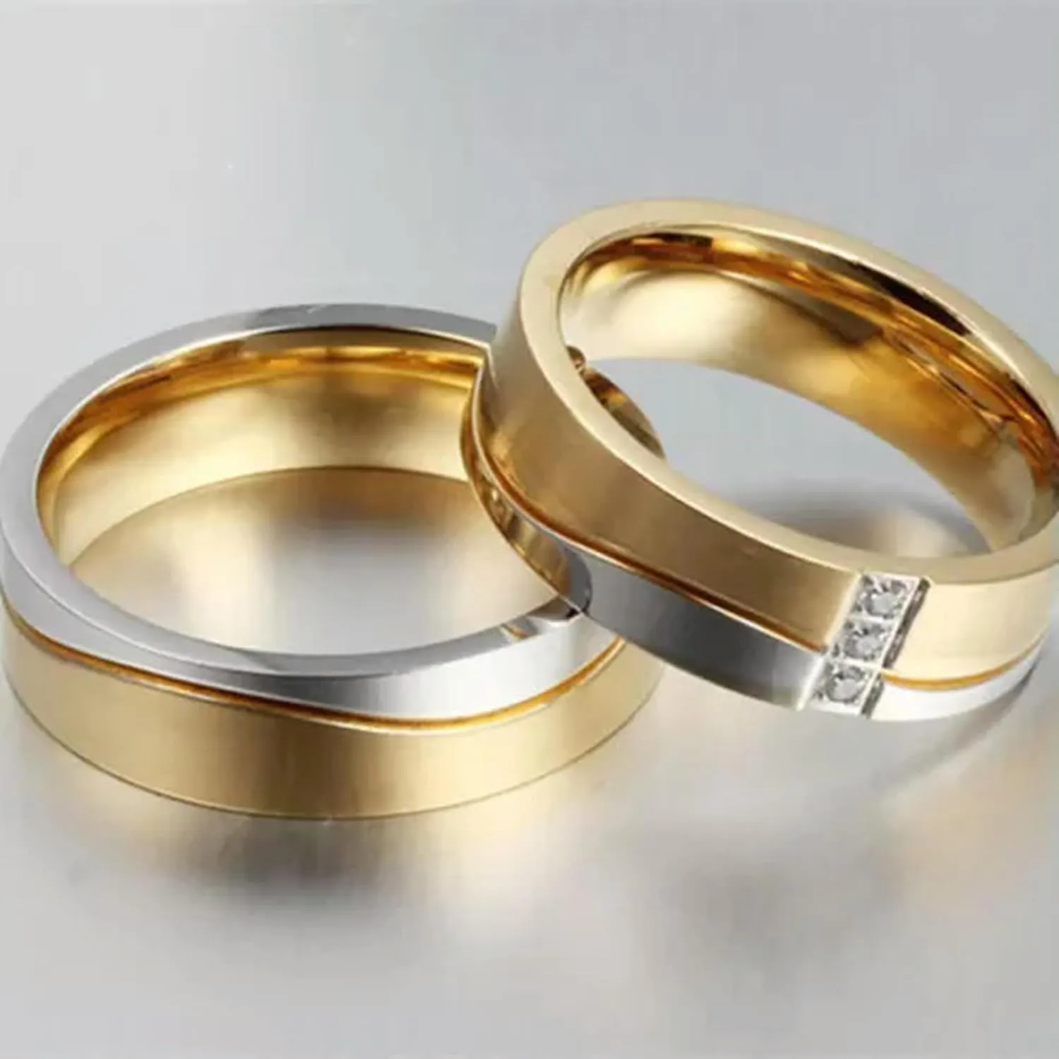 Titanium Steel Gold Plated Couple Rings Men/Women's Wedding Promise Band Sz 5-12