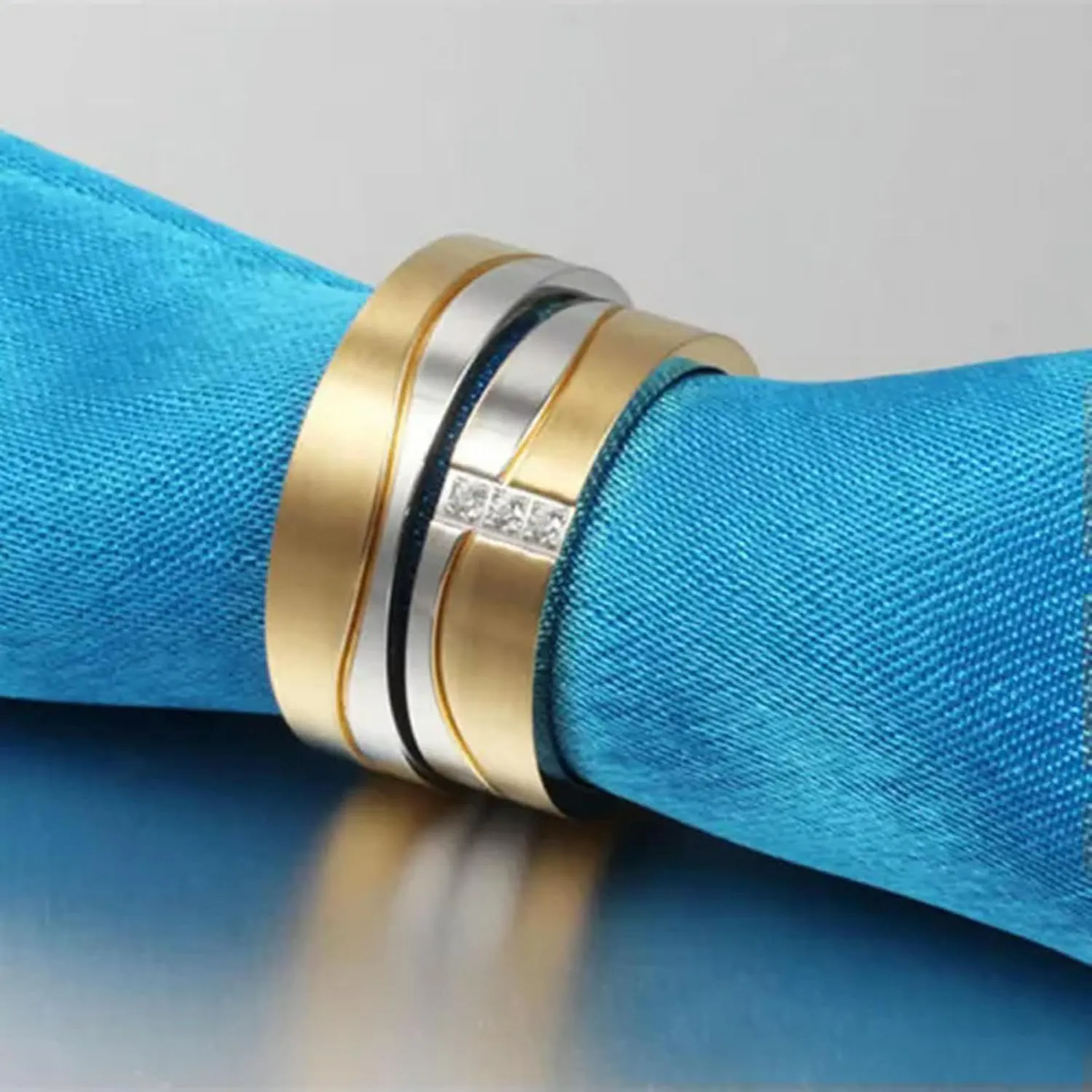 Titanium Steel Gold Plated Couple Rings Men/Women's Wedding Promise Band Sz 5-12