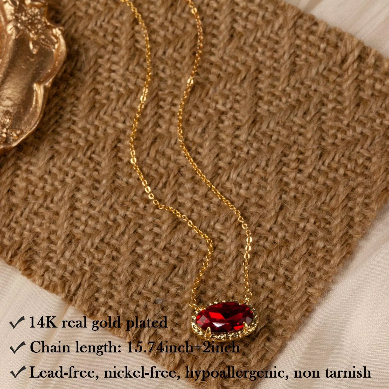 TLY Gold Necklace for Women Non Tarnish 14k Gold Plated Dainty Preppy Pendant Necklace Oval Gemstone Crystal Druzy Stone Rose Quartz Choker Necklace Birthday Wedding Everday Birthstone Jewelry Gifts for Mom