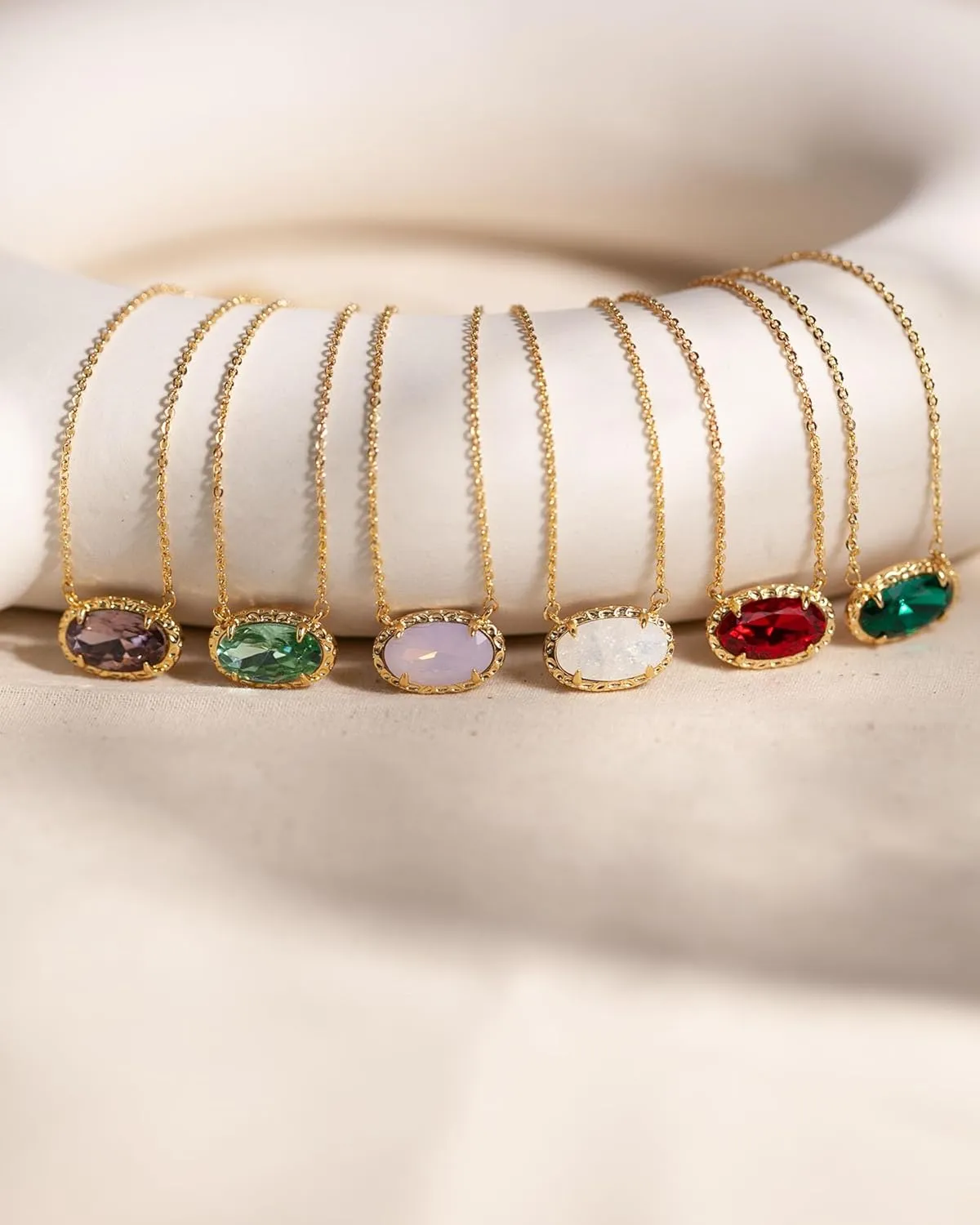 TLY Gold Necklace for Women Non Tarnish 14k Gold Plated Dainty Preppy Pendant Necklace Oval Gemstone Crystal Druzy Stone Rose Quartz Choker Necklace Birthday Wedding Everday Birthstone Jewelry Gifts for Mom