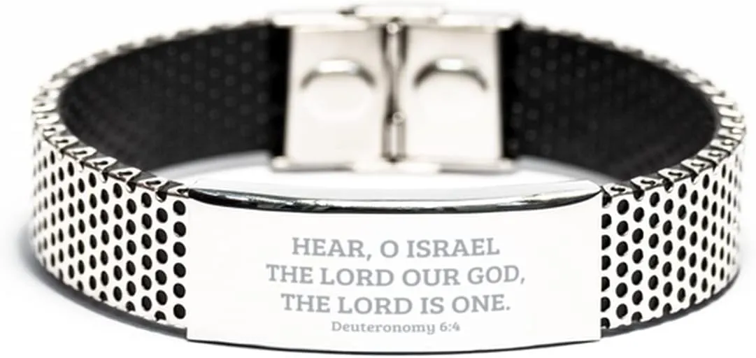 To Jewish Hebrew Prayer Bracelet, Deuteronomy 6 4, Here O Israel The Lord is Our God, Inspirational Message Gifts for Men and Women, Stainless Steel Bracelet