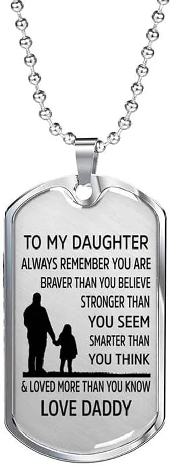 To My Daughter Necklace, Always Remember You are Braver Pendant Necklace, Stainless Steel Dog Tag Inspirational Gifts