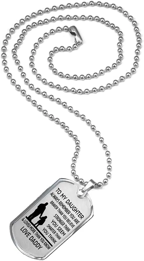 To My Daughter Necklace, Always Remember You are Braver Pendant Necklace, Stainless Steel Dog Tag Inspirational Gifts