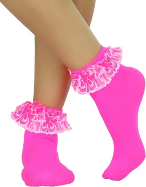 ToBeInStyle Womens Beautiful Lace Ruffle Top Opaque Anklet Socks