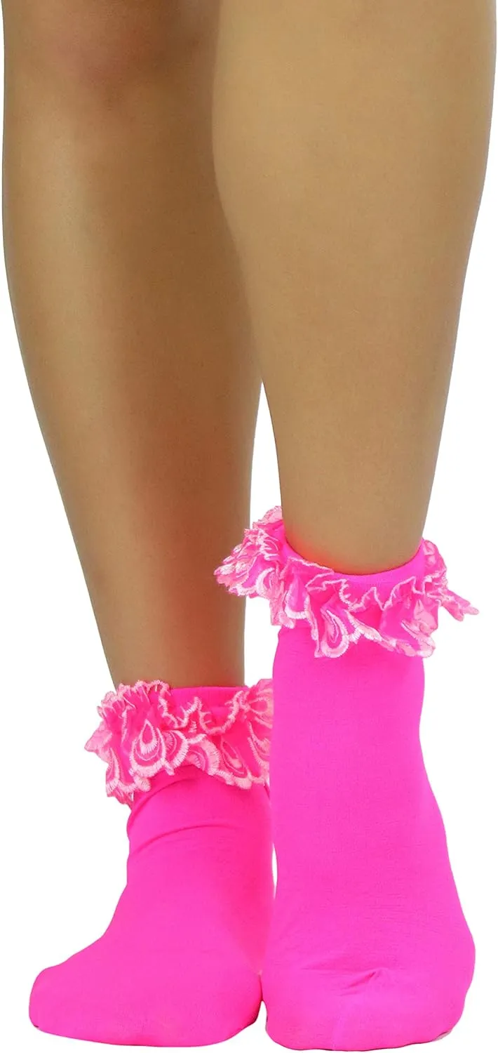 ToBeInStyle Womens Beautiful Lace Ruffle Top Opaque Anklet Socks