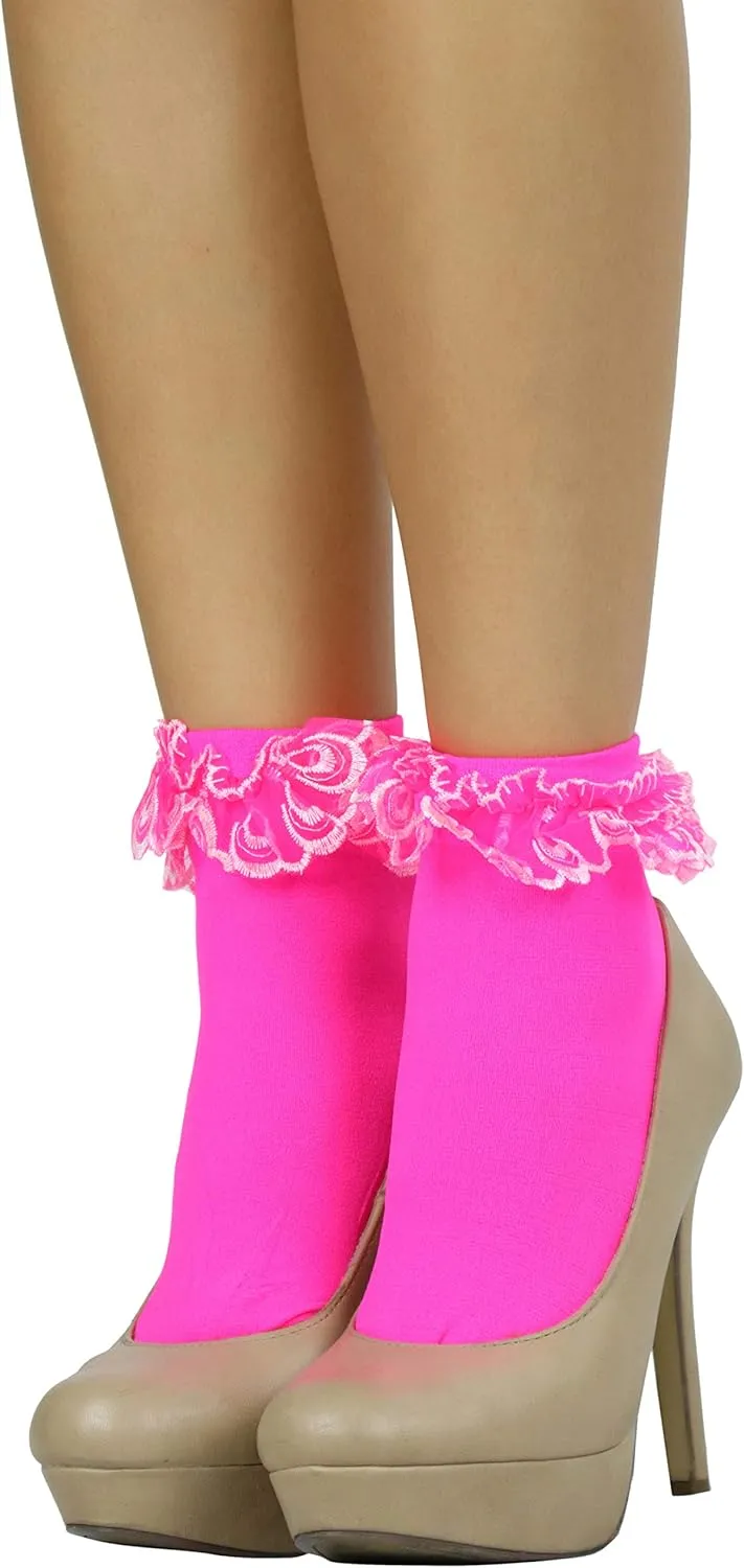 ToBeInStyle Womens Beautiful Lace Ruffle Top Opaque Anklet Socks