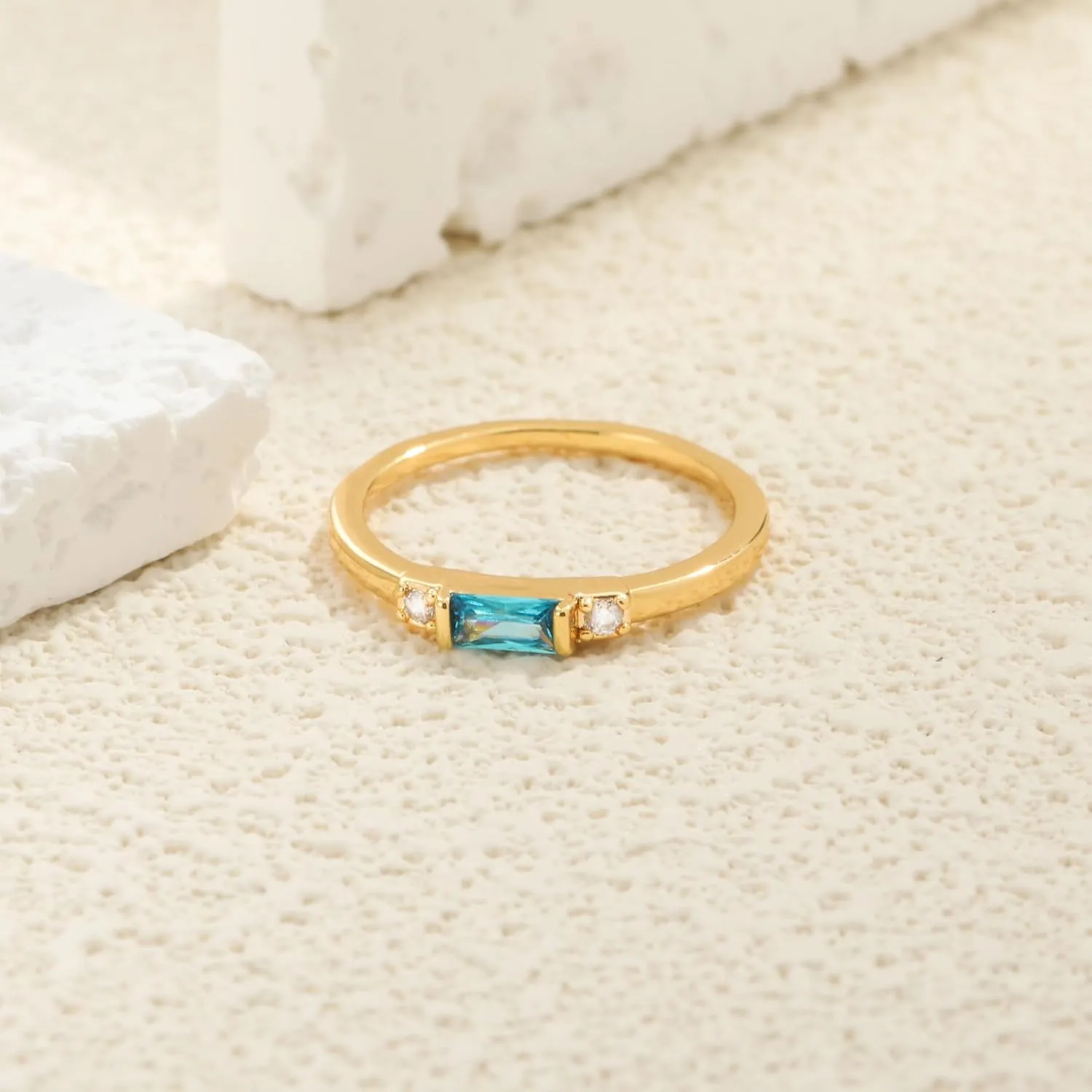 TOBENY Gold Birthstone Rings for Women 14K Gold Plated Non Tarnish Stackable Rings Dainty Emerald Green Gemstone Cubic Zirconia Engagement Wedding Ring for Birthday Jewelry Gifts Size 6-10