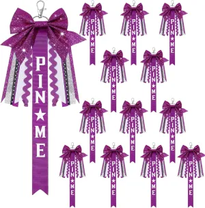 Tondiamo 12 Pcs Cheer Pin Me Ribbon Glitter Cheerleader Bow Keychain Gifts for Backpack Bag Teens Girls Graduation