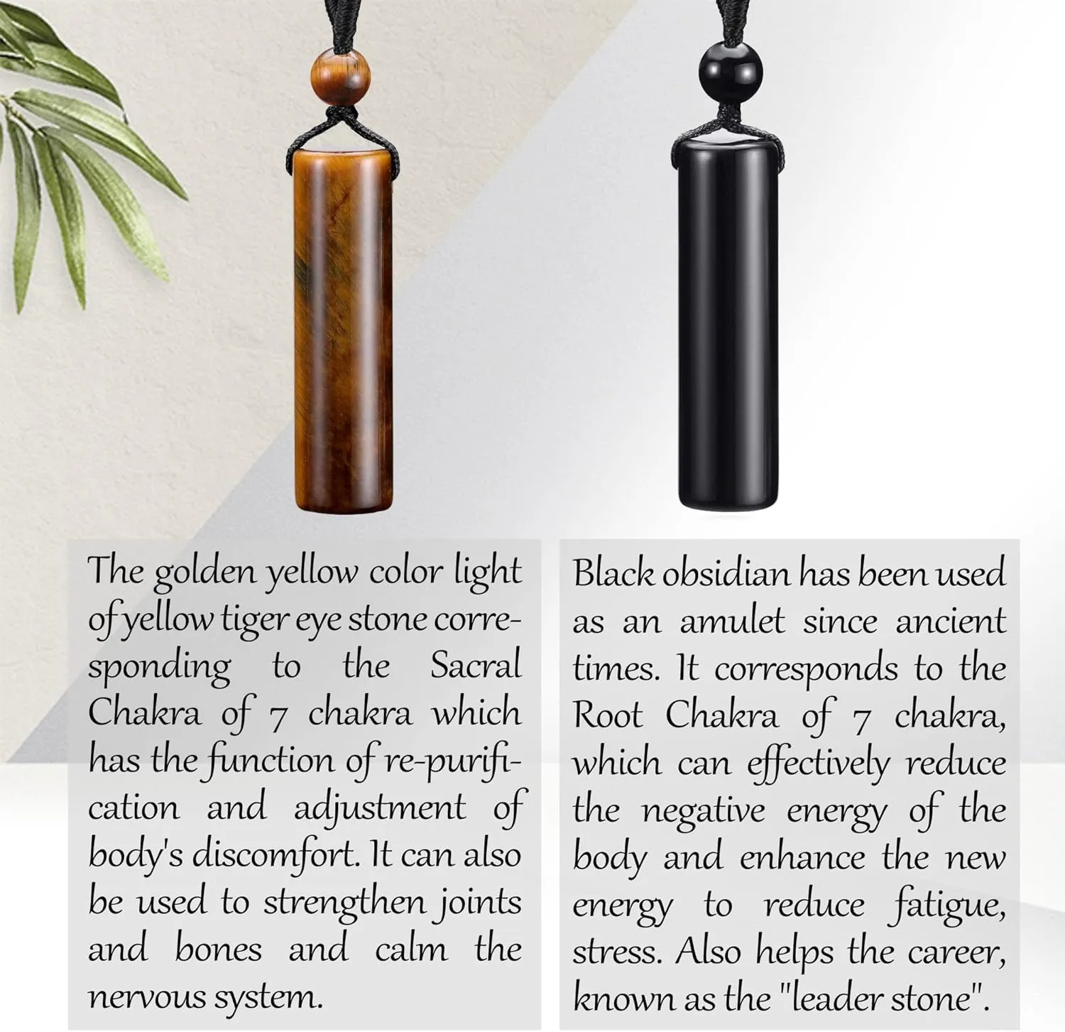 Top Plaza 2 Pcs Healing Crystal Stone Necklaces for Men Amulet Protection Cylindrical Pendant Necklace Adjustable Braided Natural Quartz Gemstone Necklace Jewelry