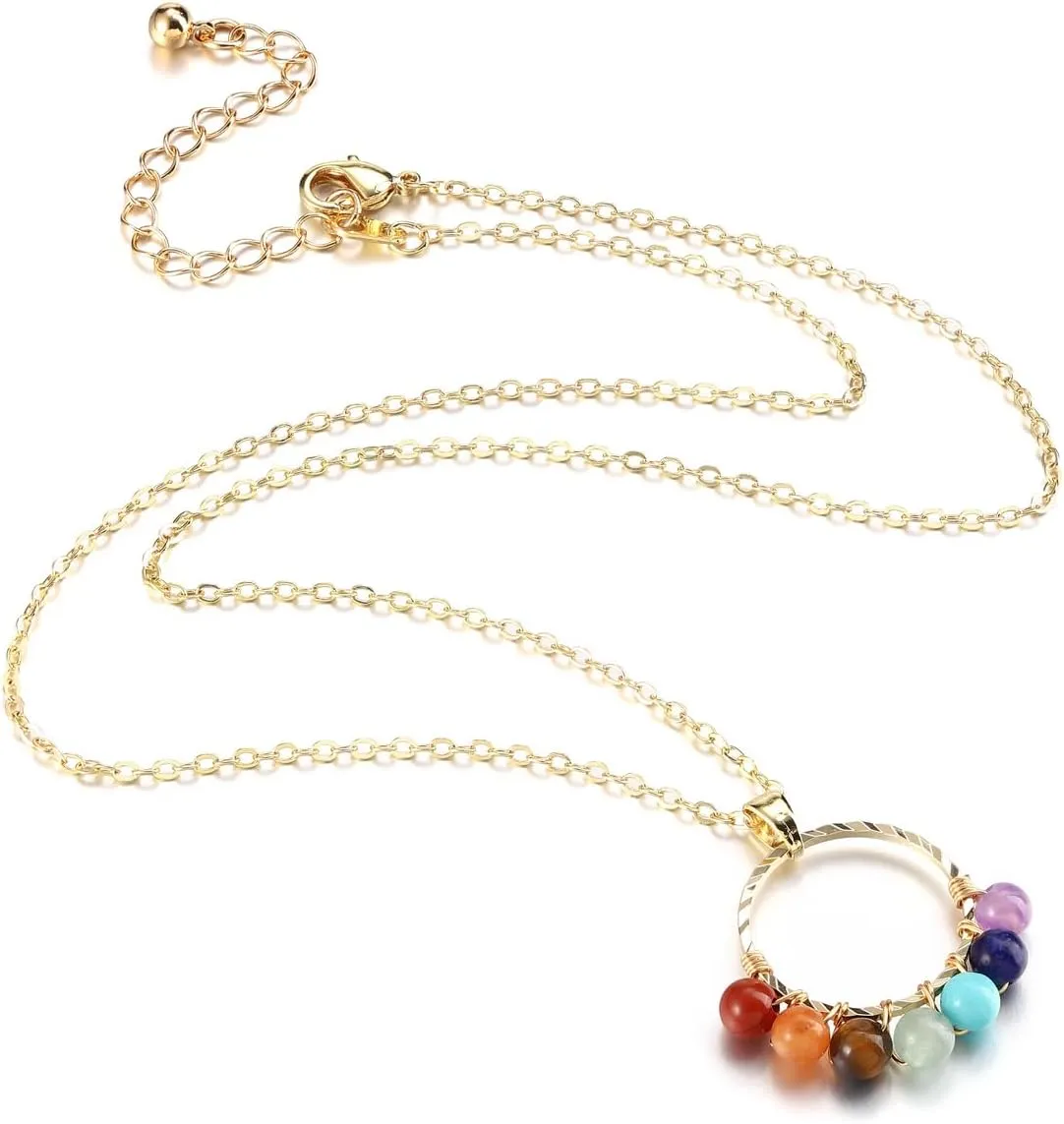 Top Plaza 7 Chakra Necklace for Women Healing Crystal 4mm Natural Gemstone Necklace Beaded Circle Pendant Necklaces Reiki Spiritual Quartz Jewelry Gifts