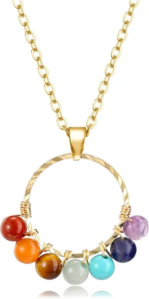 Top Plaza 7 Chakra Necklace for Women Healing Crystal 4mm Natural Gemstone Necklace Beaded Circle Pendant Necklaces Reiki Spiritual Quartz Jewelry Gifts