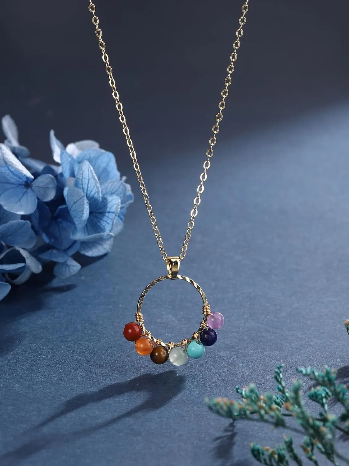 Top Plaza 7 Chakra Necklace for Women Healing Crystal 4mm Natural Gemstone Necklace Beaded Circle Pendant Necklaces Reiki Spiritual Quartz Jewelry Gifts