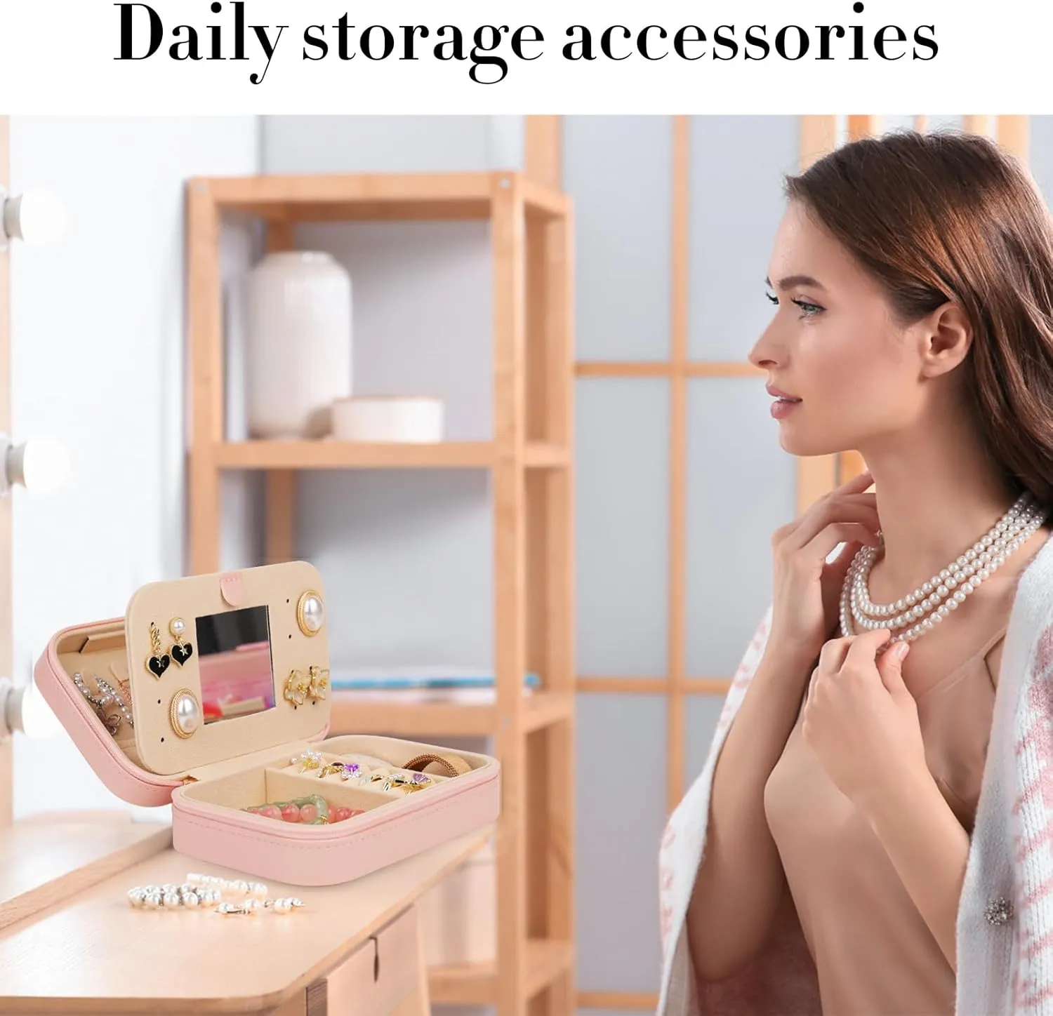 TopPerfekt Travel Jewelry Case, Jewelry Box with Mirror, Jewelry Organizer Bridal Shower Gifts to Her, Earring Storage Travel Case, Trendy Gift for Women and Girls, Girlfriend-Letter E, Pink