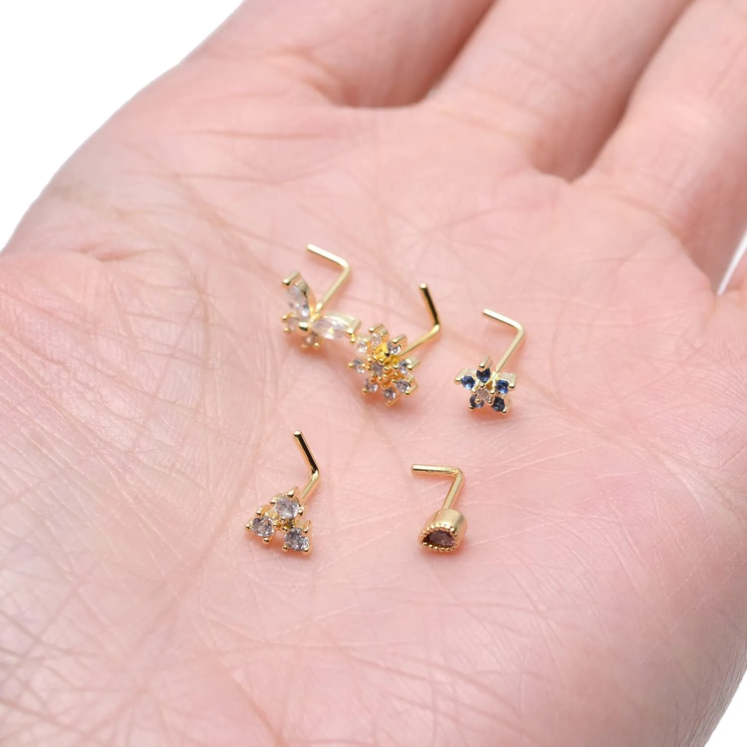 Tornito 10Pcs Nose Ring Hoop Paved Flower Leaf Feather CZ Cartilage Earrings Nose Piercing Jewelry for Women Men Silver Gold Rose Gold Tone 20G