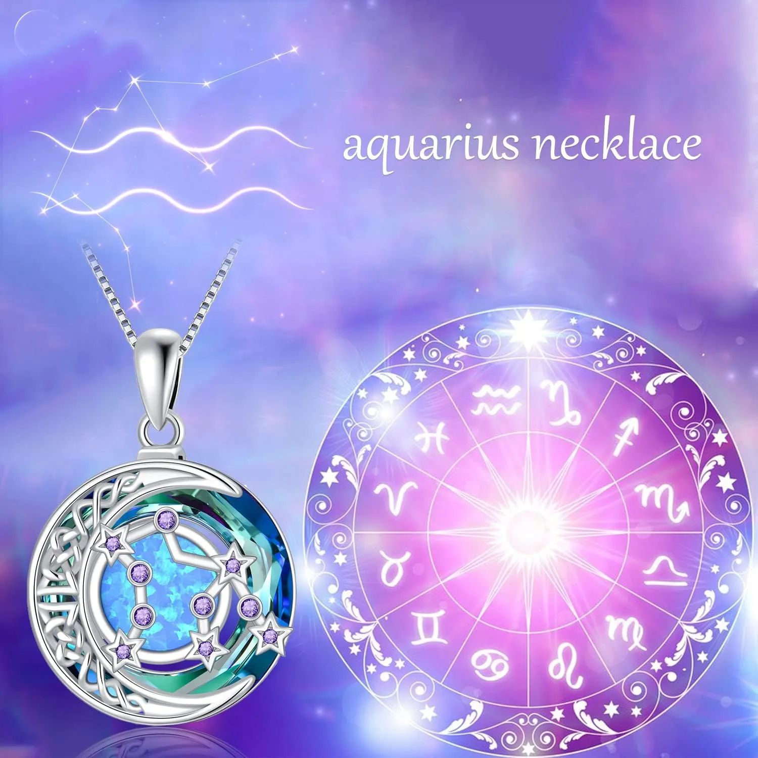 TOUPOP Zodiac Constellation Necklace 925 Sterling Silver Celtic Moon Astrology Horoscope Pendant Necklaces Blue Crystal and Opal Jewelry Birthday Christmas Gifts for Women Her