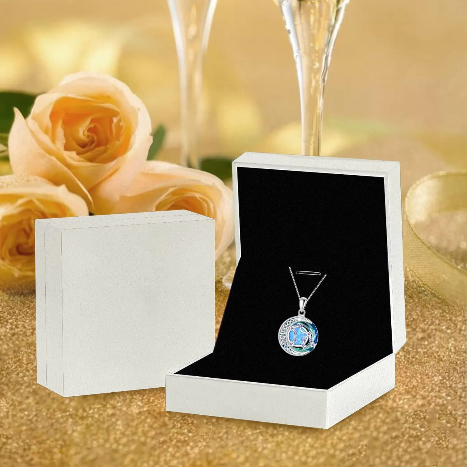 TOUPOP Zodiac Constellation Necklace 925 Sterling Silver Celtic Moon Astrology Horoscope Pendant Necklaces Blue Crystal and Opal Jewelry Birthday Christmas Gifts for Women Her