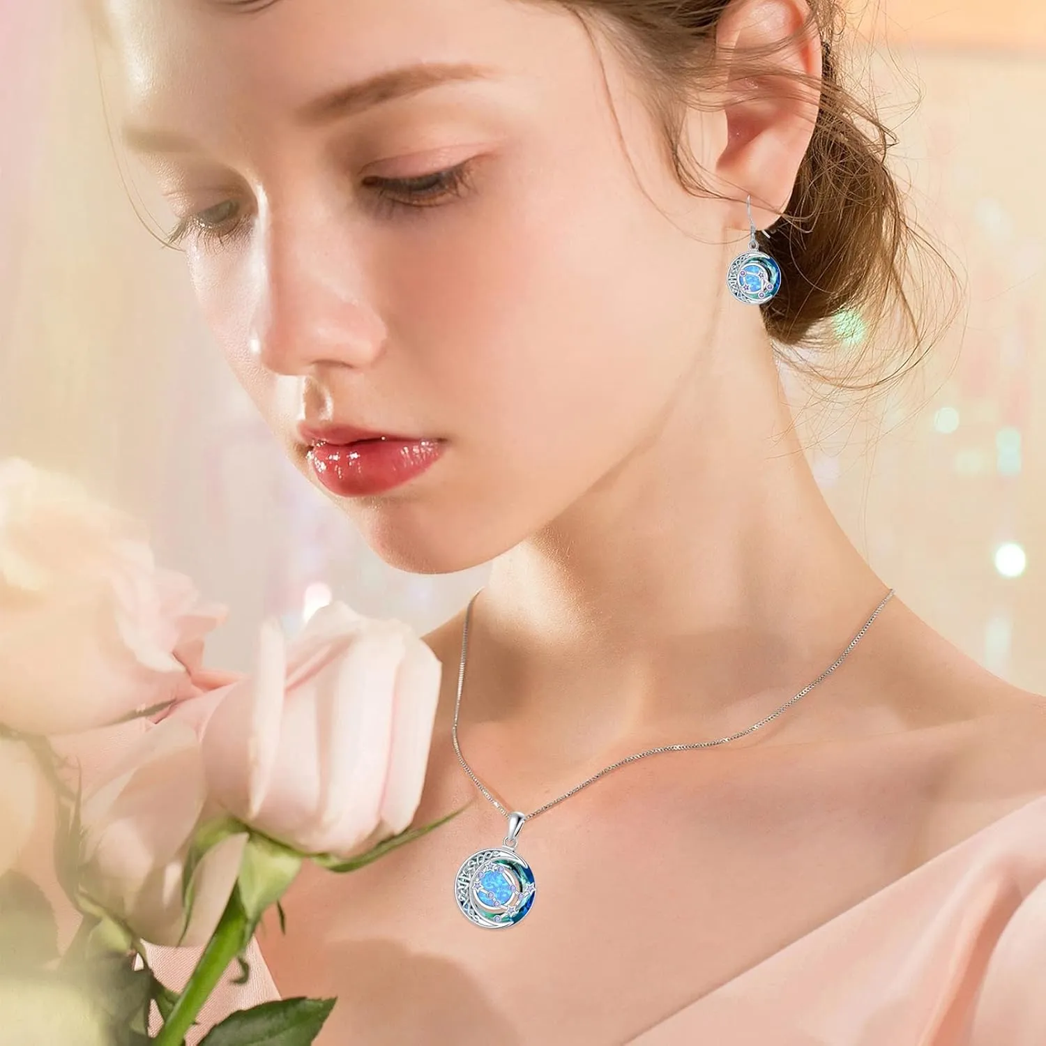 TOUPOP Zodiac Constellation Necklace 925 Sterling Silver Celtic Moon Astrology Horoscope Pendant Necklaces Blue Crystal and Opal Jewelry Birthday Christmas Gifts for Women Her