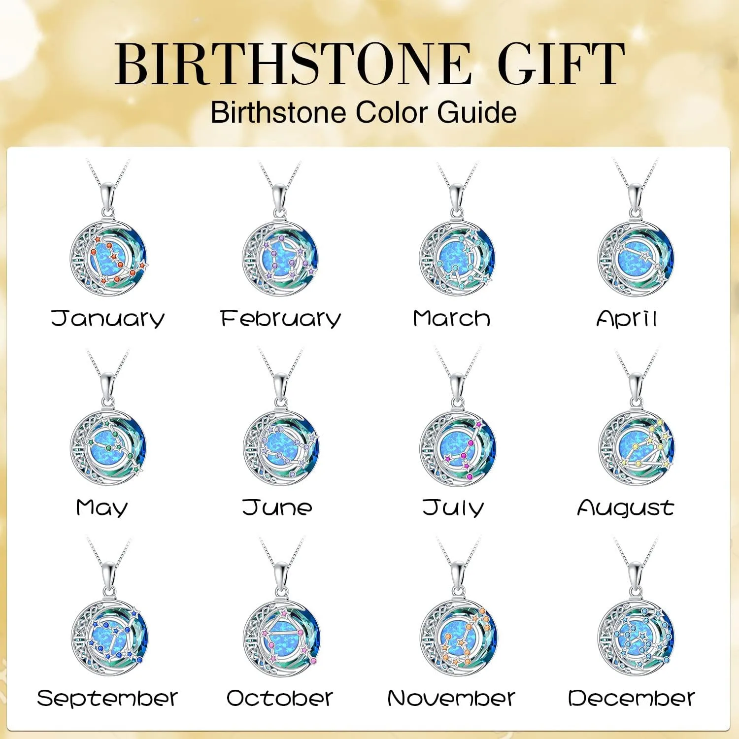 TOUPOP Zodiac Constellation Necklace 925 Sterling Silver Celtic Moon Astrology Horoscope Pendant Necklaces Blue Crystal and Opal Jewelry Birthday Christmas Gifts for Women Her