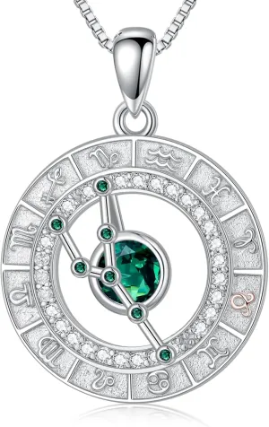 TOUPOP Zodiac Constellation Necklace for Women 925 Sterling Silver Birthstone Pendant Necklaces Zodiac Sign Jewelry Birthday Christmas Gifts for Women Her