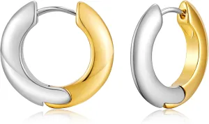 Tow Tone Hoop Earrings Heart Mixed Metal Earrings for Women Silver and Gold Huggie Hoops Dainty Minimalist Funky Jewelry