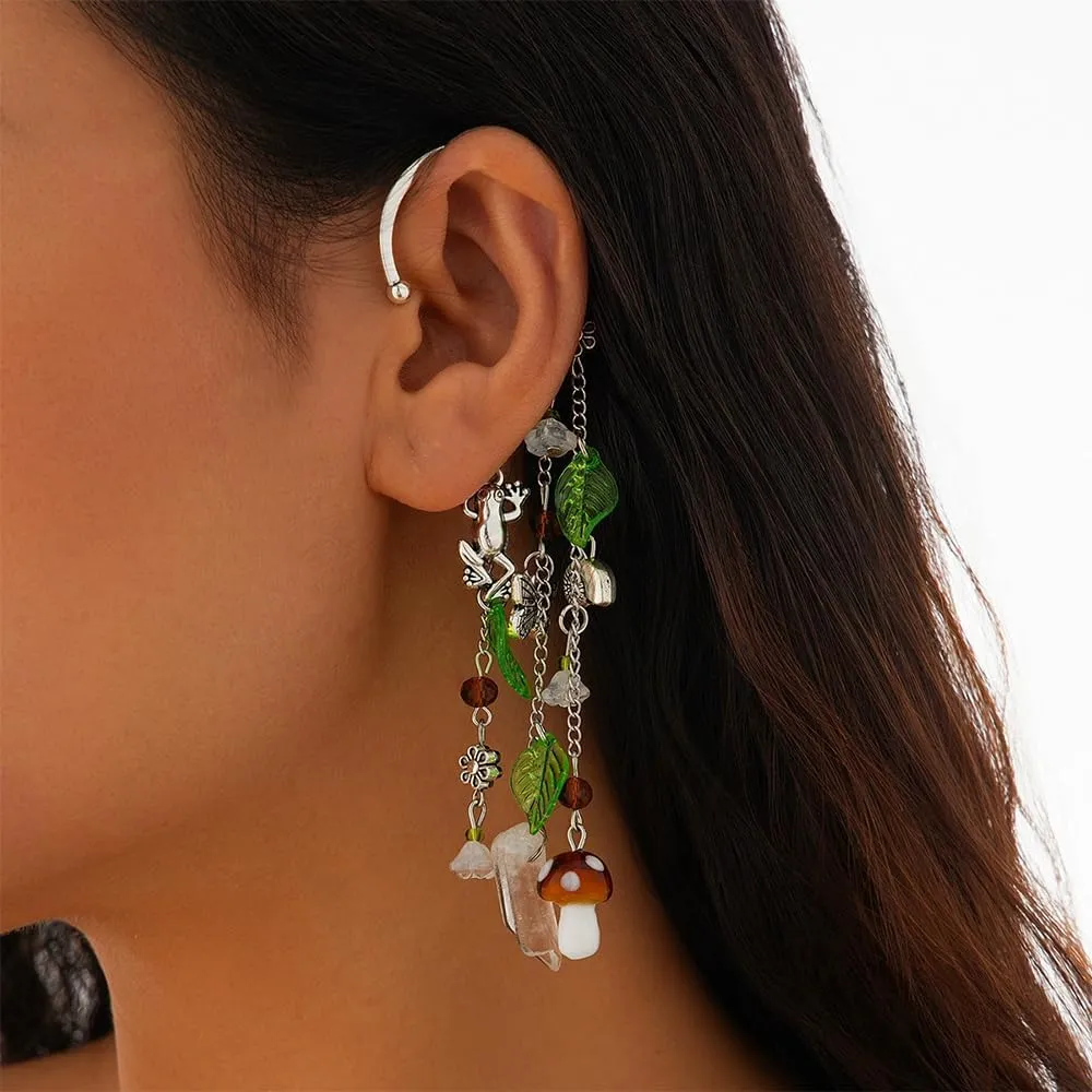 Trendy Ear Cuffs for Women, Non-piercing Ear Bone Clips Wrap Around Dangle Tassel Women's Clip-On Earrings Hook Cuff Climber Earrings for Women