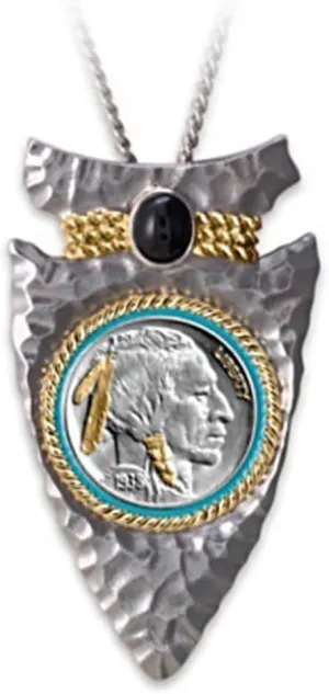Tribal Native Indian Chief Head Necklace for Men Women, Vintage Print Head Nickel Arrow Pendant Jewelry, Honoring The American West Necklace Pendant Charm Christmas Jewelry Gift for Women Men