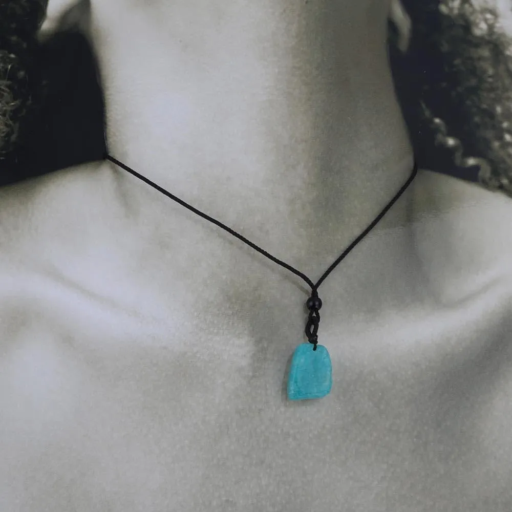 Tumbled Rhodochrosite/Amazonite Pendant Necklace for Women Men, with Adjustable Cord, Dainty Small Raw Stone Healing Crystal Jewelry Gift for Her & Him