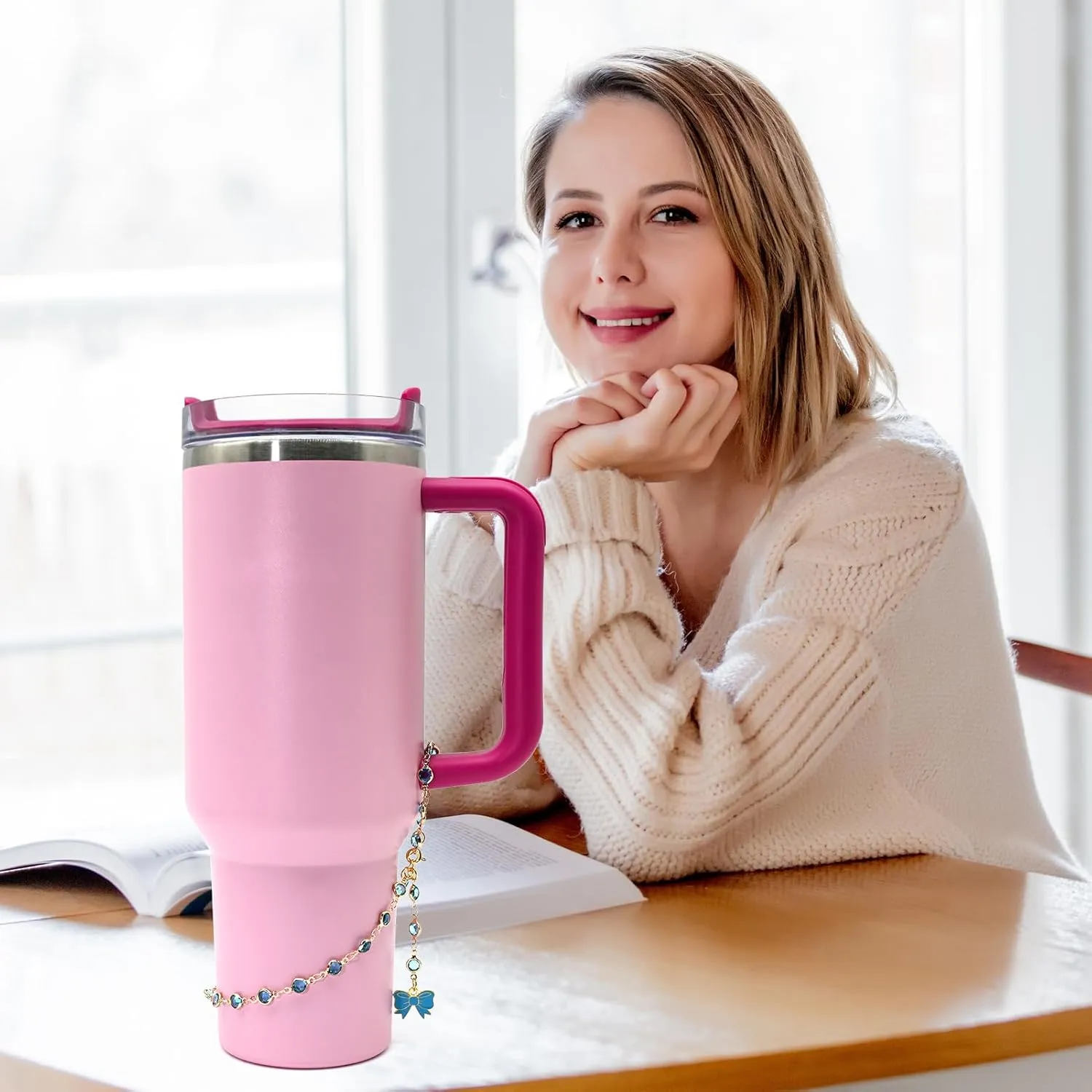 Tumbler Handle Bracelet with Bow Charm-Compatible for Stanley 40oz Cute Gifts for Best Friend Girlfriend Sister-Unique Friendship Gift