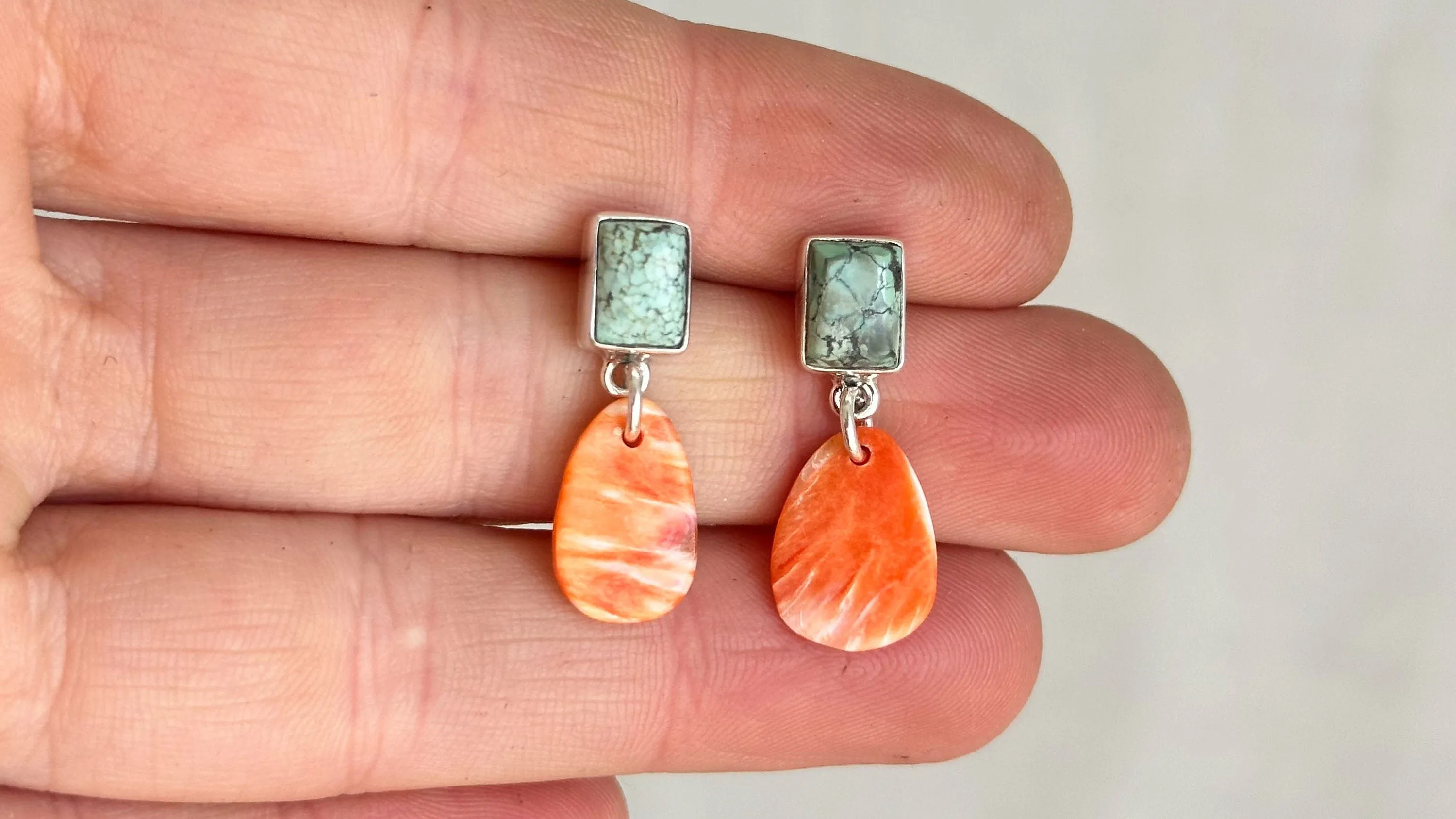 Turquoise & Shell Earrings. Spiny Oyster Shell. 0900