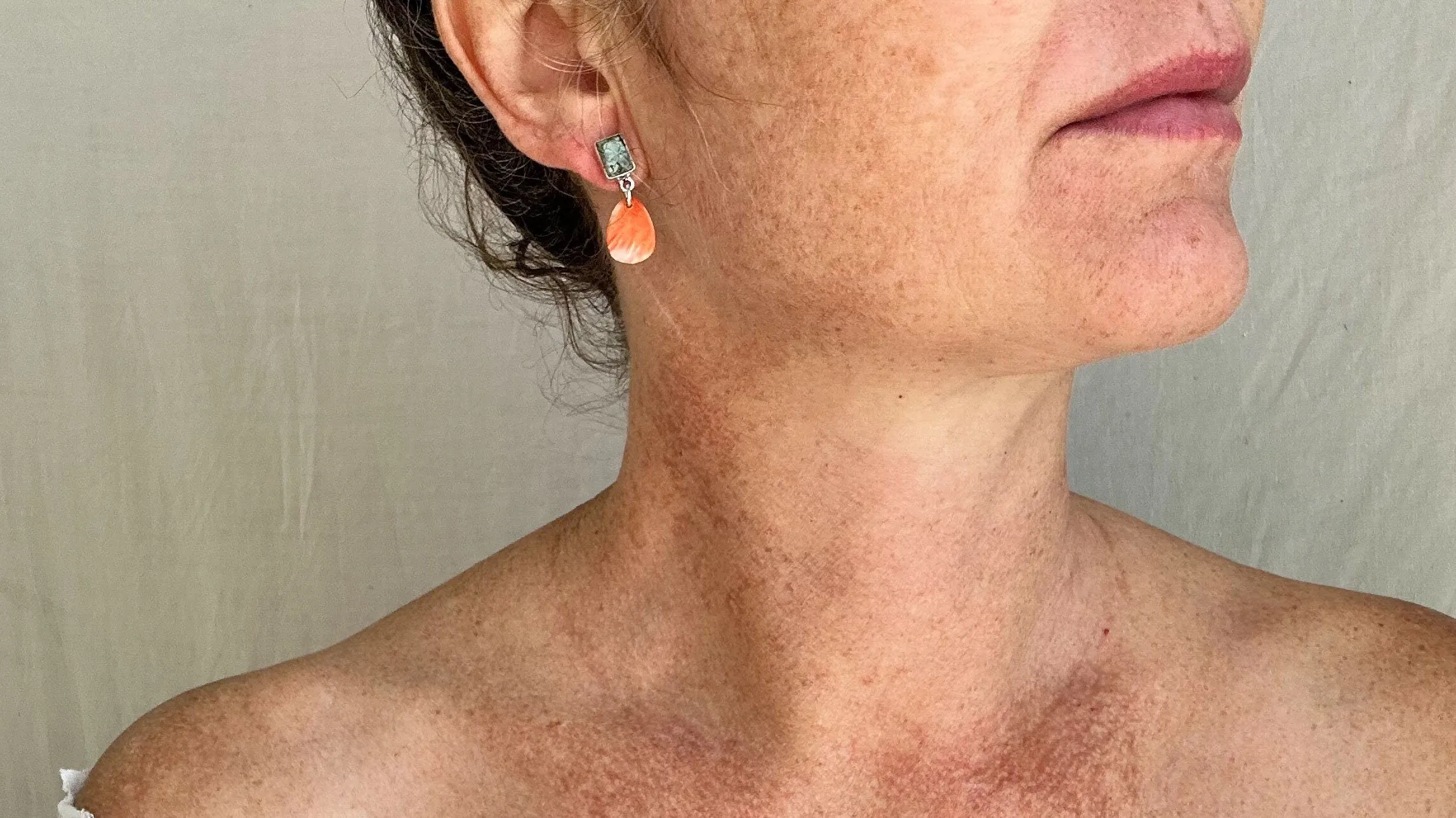 Turquoise & Shell Earrings. Spiny Oyster Shell. 0900
