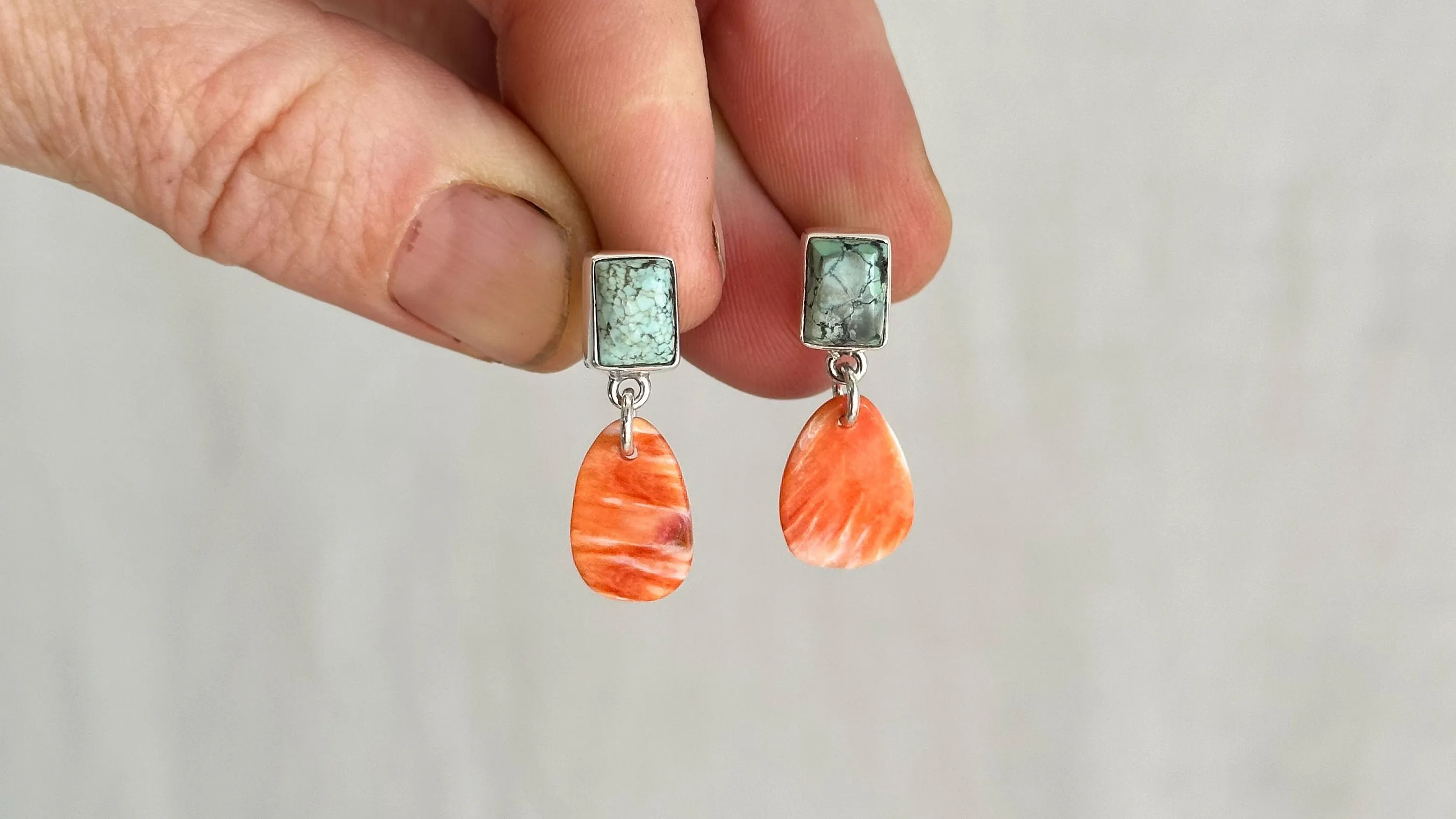 Turquoise & Shell Earrings. Spiny Oyster Shell. 0900