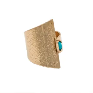 Turquoise Spiritual Ring, Hebrew ring engraved with inspirational words, Gold plated open adjustable statement ring, Unique Handmade Faith Jewelry, Israeli gift for women