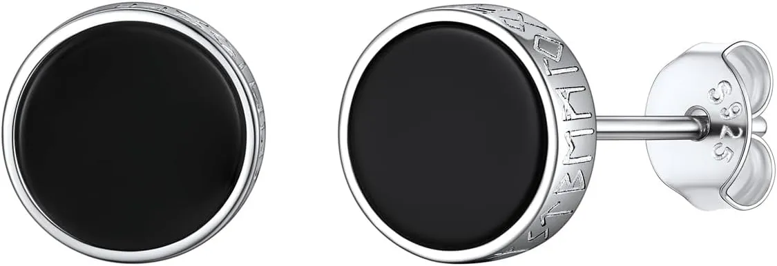 U7 925 Sterling Silver Black Onyx Stud Earrings with Viking Rune Cubic Zirconia Earrings for Men Women