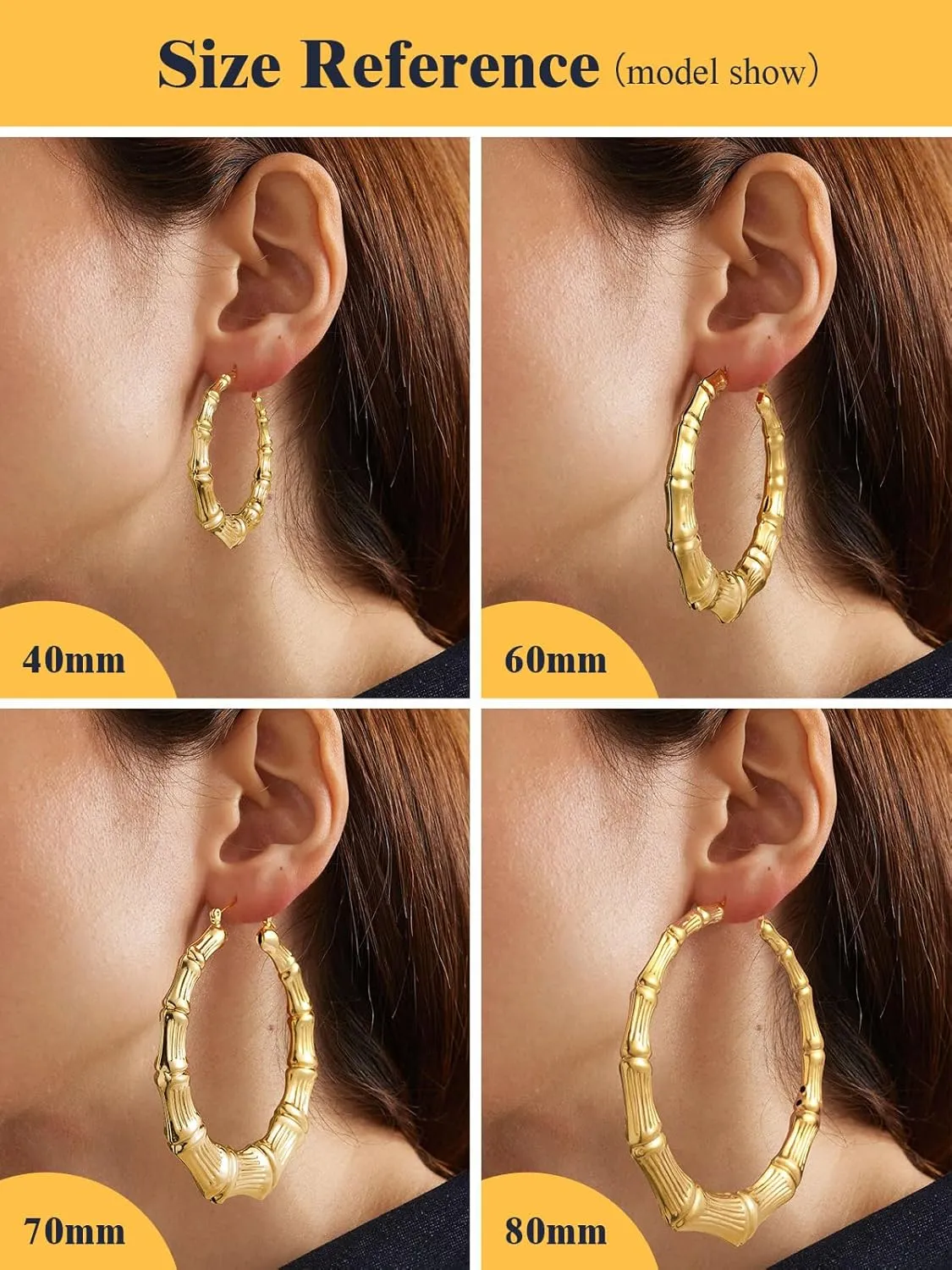 U7 Bamboo Earrings for Women 18K Gold Plated/Stainless Steel/Personalized Black Statement Extra Large Hoop Earrings 80s 90s Custom Name Huggie Earrings for Party Fashion Jewlery
