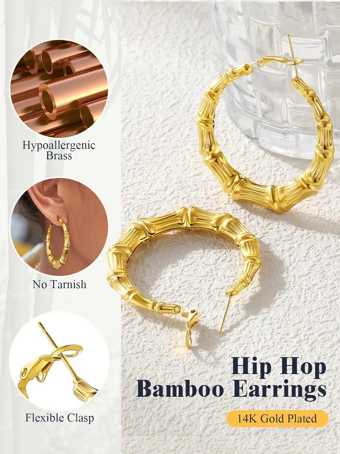 U7 Bamboo Earrings for Women 18K Gold Plated/Stainless Steel/Personalized Black Statement Extra Large Hoop Earrings 80s 90s Custom Name Huggie Earrings for Party Fashion Jewlery