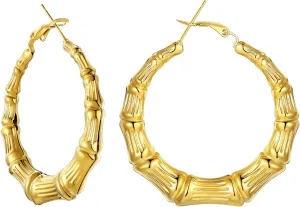 U7 Bamboo Earrings for Women 18K Gold Plated/Stainless Steel/Personalized Black Statement Extra Large Hoop Earrings 80s 90s Custom Name Huggie Earrings for Party Fashion Jewlery