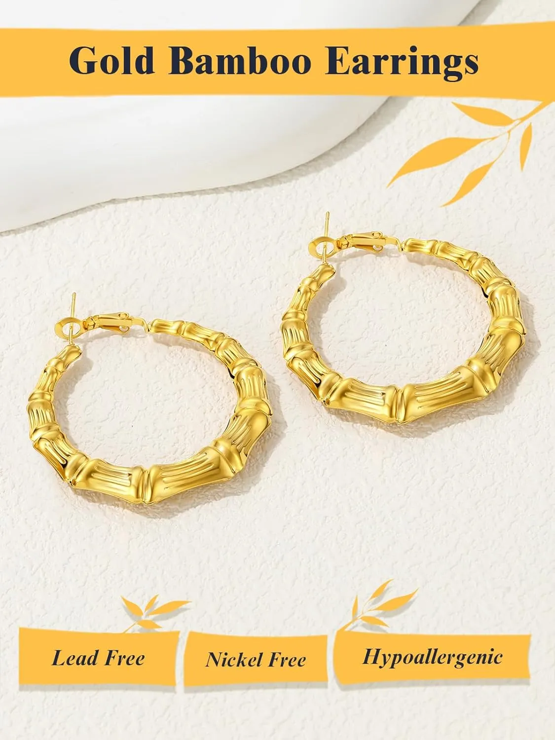 U7 Bamboo Earrings for Women 18K Gold Plated/Stainless Steel/Personalized Black Statement Extra Large Hoop Earrings 80s 90s Custom Name Huggie Earrings for Party Fashion Jewlery