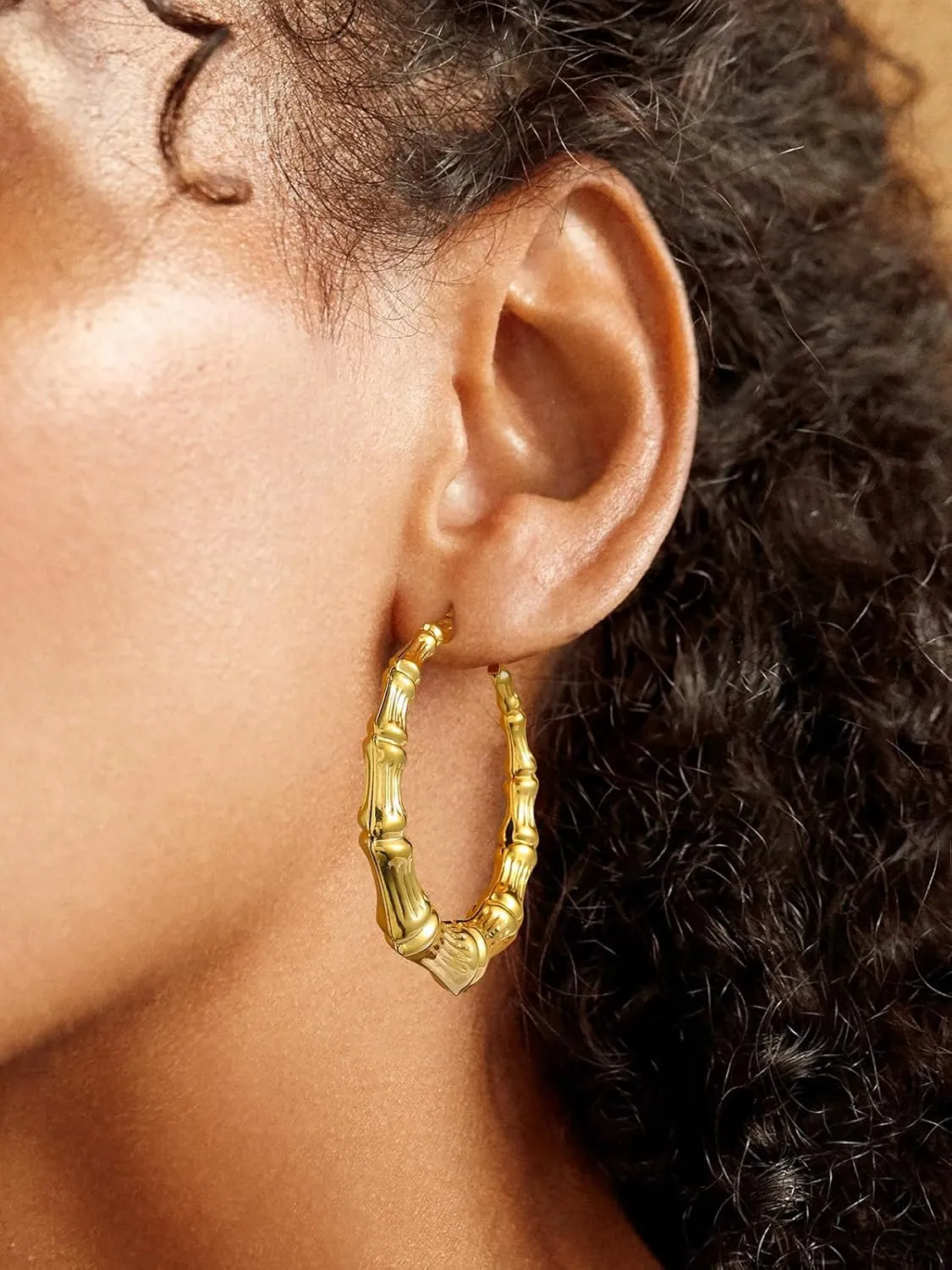 U7 Bamboo Earrings for Women 18K Gold Plated/Stainless Steel/Personalized Black Statement Extra Large Hoop Earrings 80s 90s Custom Name Huggie Earrings for Party Fashion Jewlery