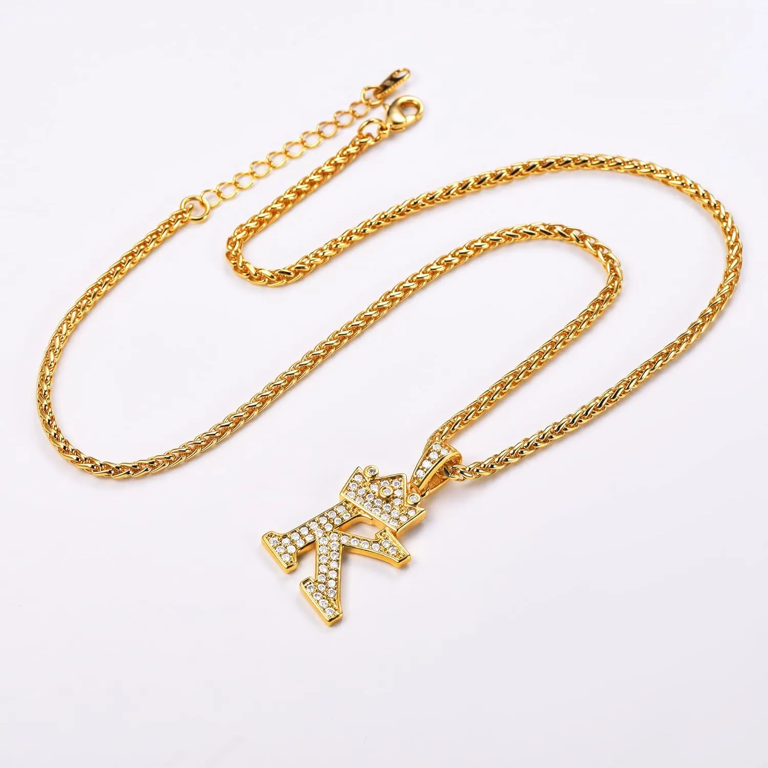 U7 Crown Initial A-Z Necklace, Iced Out Letter Pendant with 22-24 Inch Chain, Men Women Bling Hip Hop Alphabet Name Jewelry Big Initials Necklaces Color Steel,Black,Gold