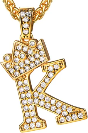 U7 Crown Initial A-Z Necklace, Iced Out Letter Pendant with 22-24 Inch Chain, Men Women Bling Hip Hop Alphabet Name Jewelry Big Initials Necklaces Color Steel,Black,Gold