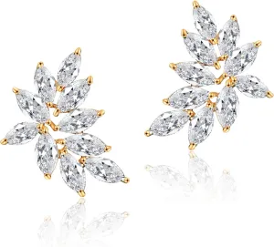 UILZ Marquise Bridal Wedding Earrings for Brides Bridesmaid, Cubic Zirconia Rhinestone Cluster Stud Gold Earrings for Women, Prom Party Jewelry Wedding Gift