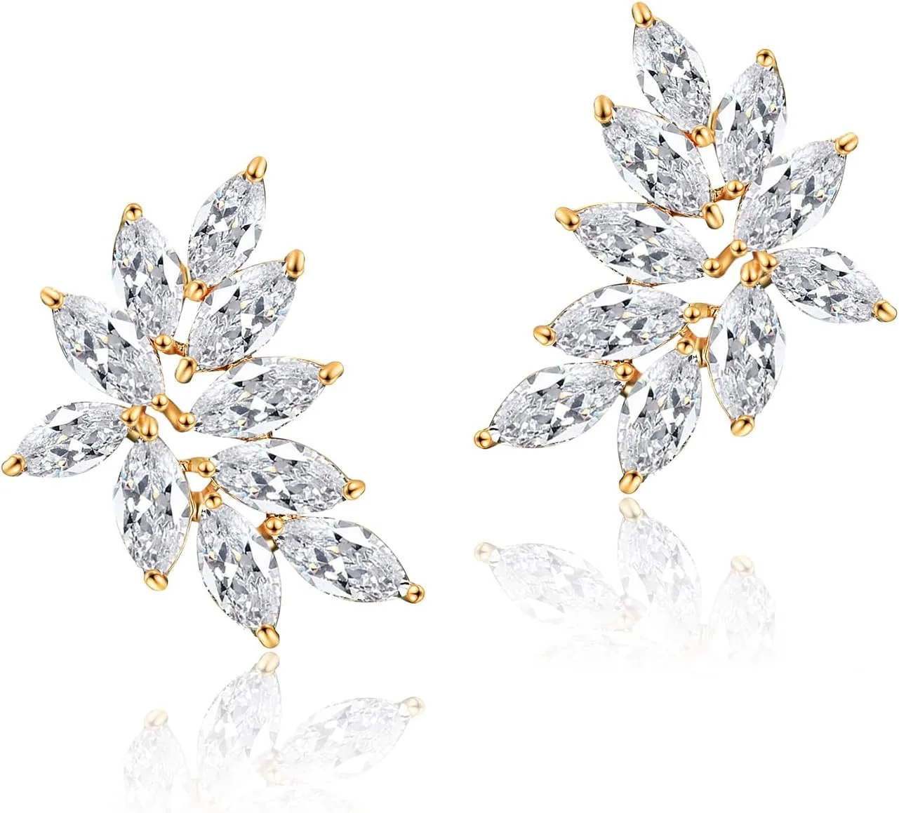 UILZ Marquise Bridal Wedding Earrings for Brides Bridesmaid, Cubic Zirconia Rhinestone Cluster Stud Gold Earrings for Women, Prom Party Jewelry Wedding Gift
