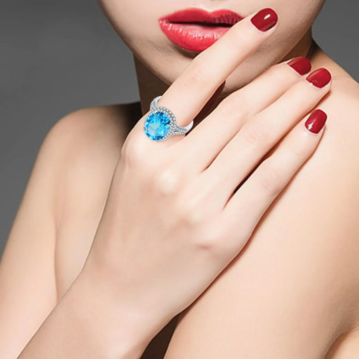 Uloveido Adjustable Platinum Plated Crystal Rings, Big Oval Cubic Zirconia Ring, Solitaire Split Shank Rings Birthstone Jewelry Gifts Y927