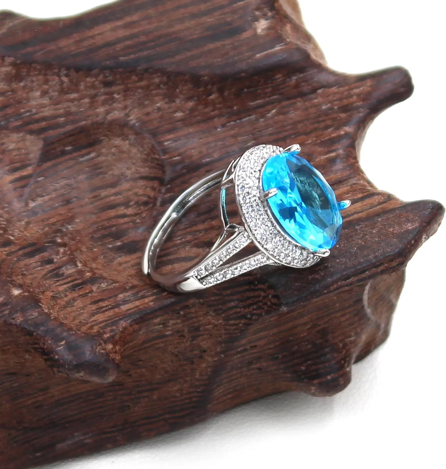 Uloveido Adjustable Platinum Plated Crystal Rings, Big Oval Cubic Zirconia Ring, Solitaire Split Shank Rings Birthstone Jewelry Gifts Y927