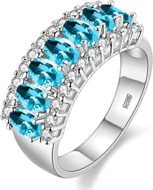Uloveido Beautiful Women's 7 Stones Wedding Band Oval Cubic Zirconia Engagement Anniversary Rings J501