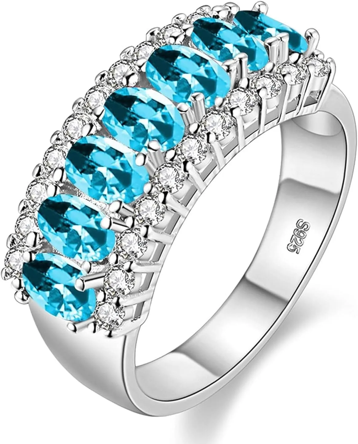 Uloveido Beautiful Women's 7 Stones Wedding Band Oval Cubic Zirconia Engagement Anniversary Rings J501