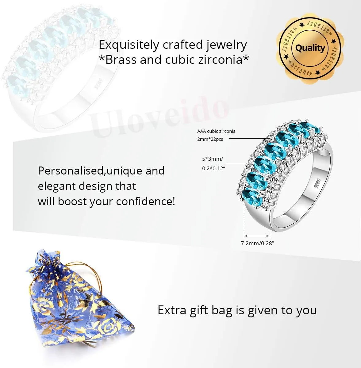 Uloveido Beautiful Women's 7 Stones Wedding Band Oval Cubic Zirconia Engagement Anniversary Rings J501