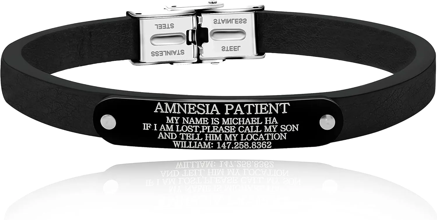 Uloveido Free Engrave Amnesia Patient Emergency Medical Leather Bracelets for Men Women Alert ID Bracelets for Adults Titanium Steel Medical Alert Bracelets for Women Y1484