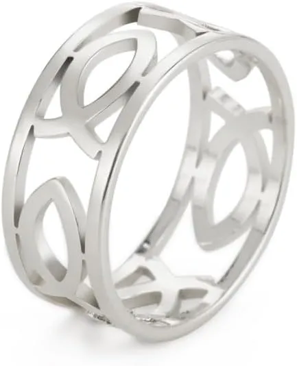 UNIFT Jesus Fish Rings For Men Women Stainless Steel Skeleton Style Christian Symbol Jesus Fish Rings Faith Jewelry