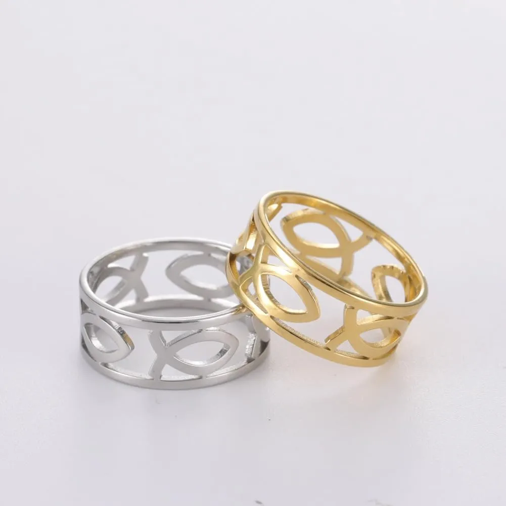 UNIFT Jesus Fish Rings For Men Women Stainless Steel Skeleton Style Christian Symbol Jesus Fish Rings Faith Jewelry